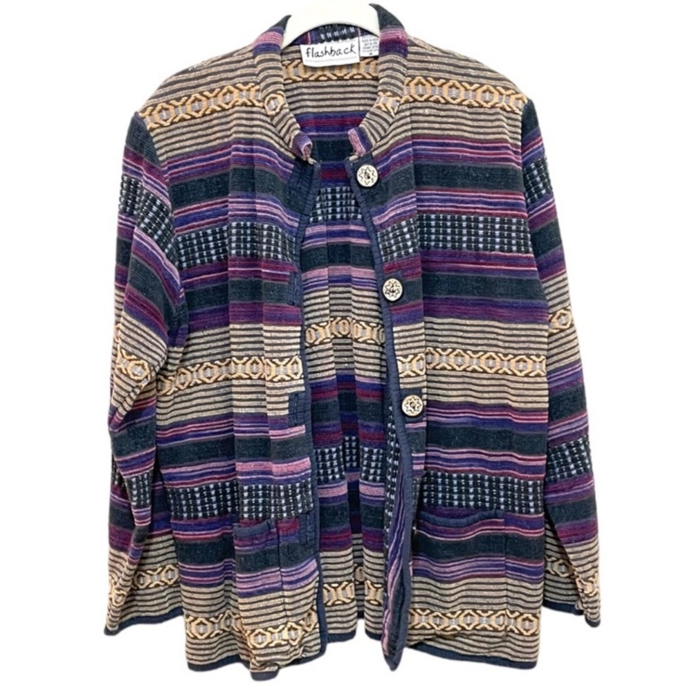 FLASHBACK Jacket Vintage Colorful Cotton Boho Stripes Purple Black Size Medium